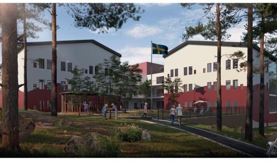 Visionsillustration över det nya äldreboendet som ska byggas i stadsdelen Skiftinge i Eskilstuna.