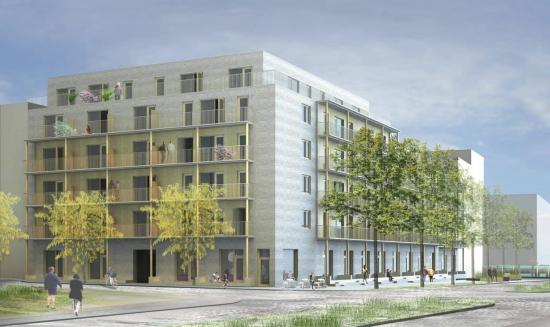 Fastigheten på Brunnshög i Lund kommer skapa 82 nya hem (bilden är en visionsillustration).