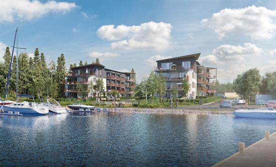 <span><span><span>Visionsbild över de 34 bostadsrätterna som ska byggas i området Stenvik i Oxelösund, Södermanland (bilden är en illustration).</span></span></span>