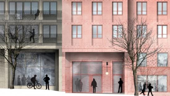 Husen i kvarteret Lysosomen som SKB bygger i Hagastaden planeras vara färdiga för inflyttning 2023.