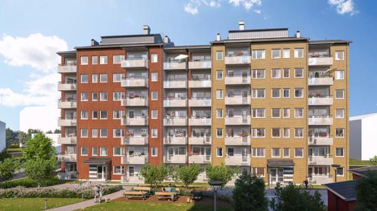 De nya svanenmärkta bostäderna i Berga Park, Linköping, är klara för inflytt i höst (bilden är en illustration).