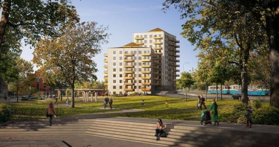 Visionsbild över projektet Parkhusen (bilden är en illustration).