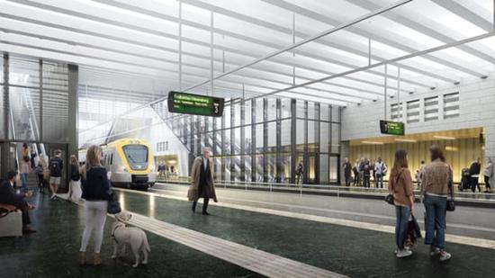 Västlänkens nya, underjordiska pendeltågsstation kommer att präglas av ljus och rymd.