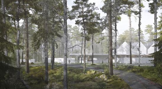Whites vinnande förslag har en utformning gjord i samklang med omgivningarna och skogen (bilden är en illustration).