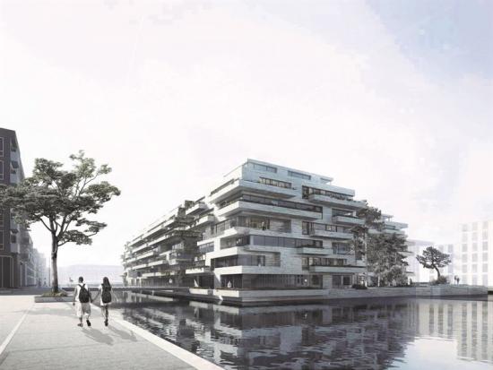  De 233 bostäderna kommer att fördelas på sex våningar ovanpå ett parkeringshus, som i sin tur består av fyra våningar belägna under vattenytan.
