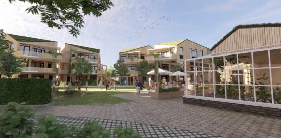 Husen kommer byggad i varierande storlekar, med förhoppning om att gå boende i alla åldrar. I anslutning till husen placeras ett torg, som ger plats för lek, grönska och gemensamma aktiviteter (bilden är en illustration).
