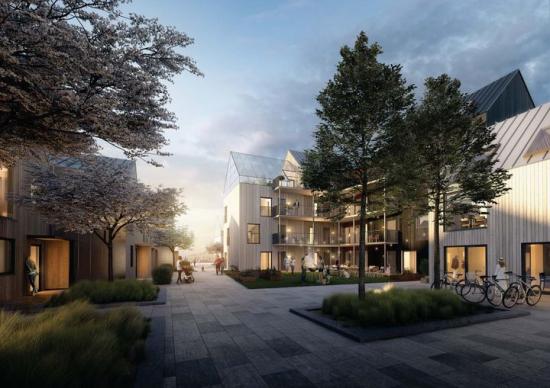 På den gamla Växthustomten i Floda utanför Göteborg planeras för 200 till 300 nya bostäder (bilden är en illustration).
