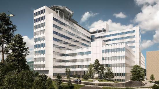 Ny vårdbyggnad vid Danderyds sjukhus. Bilden är en illustration som visar byggnadens ungefärliga storlek. Utformning och fasad kan komma att ändras.