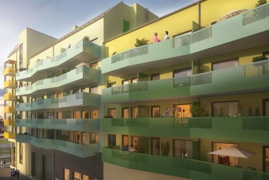 <span>Brf Kärleken med 47 lägenheter har en varierande fasad och där inte minst balkongernas utformning bidrar till det lekfulla uttrycket.</span>