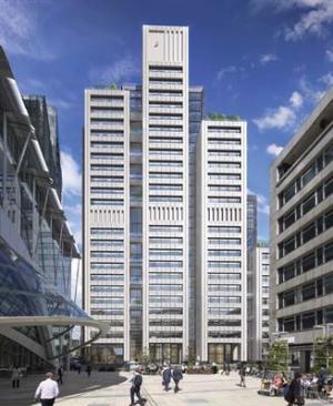 Illustration över kontorsbyggnaden som ska byggas på 20 Ropemaker Street i centrala London.