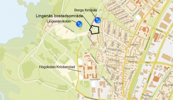 Karta över placeringen av Lingenäs bostadsområde.