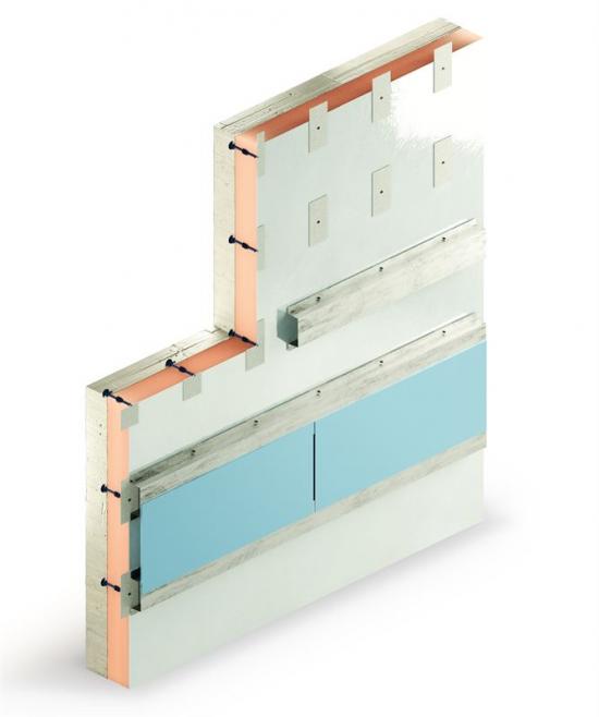 Kombination för ventilerad fasad där hylsan med hattprofil fungerar som fixeringspunkt för ventilerade system.