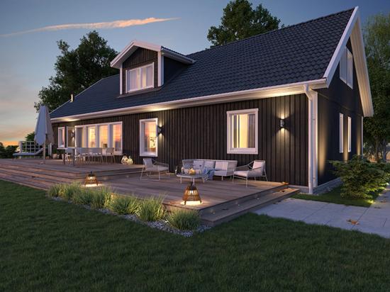 Bilden visar fastigheten Edvard, som är en av &Auml;lvsbyhus största husmodeller (bilden är en illustration).
