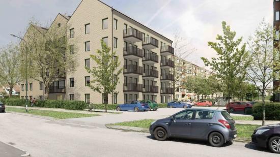 Visionsbild över Stena Fastigheter bygger fyra nya fastigheter med 135 miljöcertifierade lägenheter på västra Bellevuegården (bilden är en illustration).