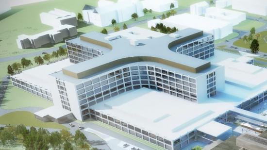 Visionsbild över Nya sjukhusområdet Helsingborg, som ska stå färdigt 2025 (bilden är en illustration).