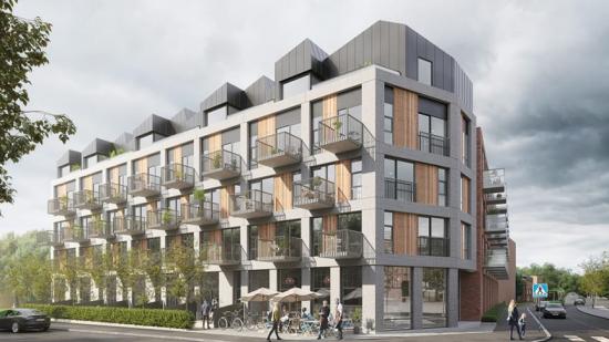 De två bostadshusen i Kv. Brännaren i Norra Sorgenfri i Malmö kommer få en klimatpositiv betongstomme (bilden är en illustration).