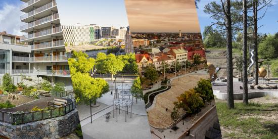De nominerade till Sveriges Arkitekters Landskapsarkitekturpris: Brf Vivas gårdar i Göteborg, Clemenstorget i Lund, Stora torg i Eslöv och Vårbergstoppen i Stockholm.