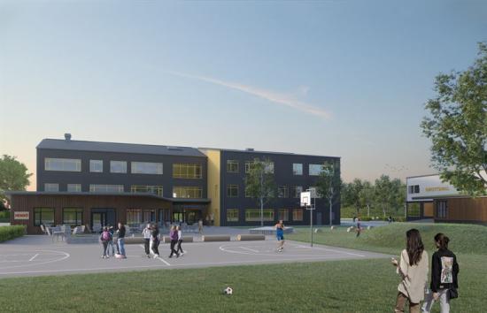 Den nya skolbyggnaden och idrottshallen ska byggas i Bagartorp i Solna kommun.