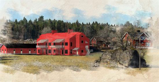 Skiss över bostäderna ska byggas på gården Ottebro i Näshulta söder om Eskilstuna.