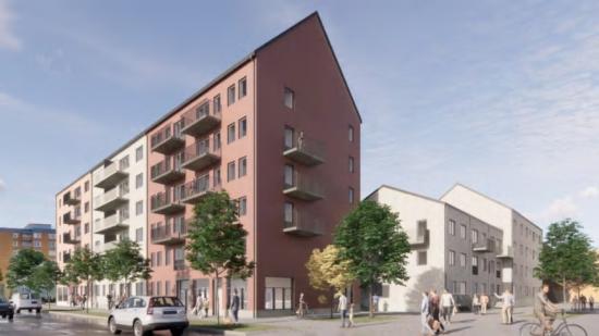 Visionsbild över kvarteret Caramel, som ska byggas i Gävle (bilden är en illustration).