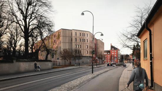 Visionsbild över Högne, som kommer att ha 320 parkeringsplatser och 54 lägenheter när det är klart våren 2022.
