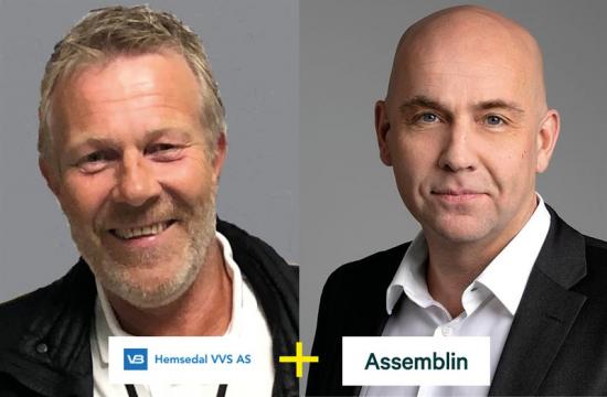 Håkon Albjerk, chef på Hemsedals VVS, och Torkil Skancke-Hansson, vd och chef för affärsområde Assemblin Norge.