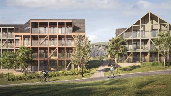 Visionsbild över Klemskvarteret som ska byggas i Kongsberg (bilden är en illustration).