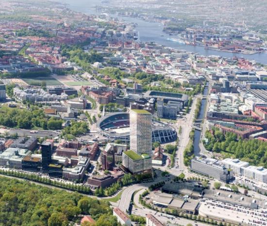 Skanskas Citygate i Gårda blir Nordens högsta kontorshus och kommer att drivas med lokalproducerad el från Göteborg Energis solcellspark i Utby (bilden är en illustration).