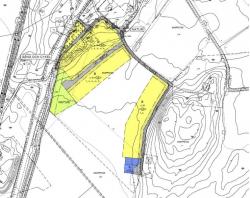 Plankarta för förslaget till ny detaljplan. Gul markering visar var de nya husen ska kunna byggas.