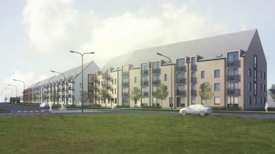 I am Home utvecklar bostadsprojekt Västervång i Trelleborg. Totalt 189 lägnheter ska uppföras, som säljs till Heimstaden (bilden är en illustration).