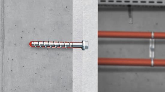 Infästningssystemet kombinerar betongskruven W-BS med injekteringsmassa WIT-BS och ger snabb och säker montage i betong (bilden är ett kollage).