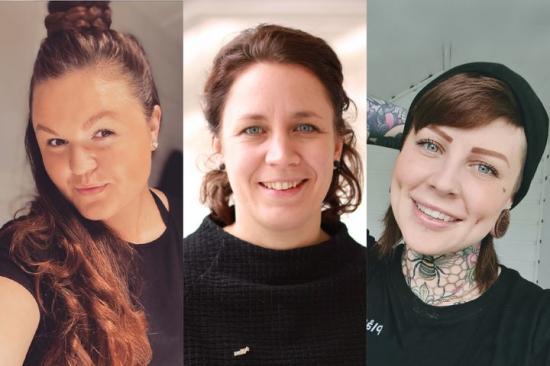 Finalisterna i &Aring;rets byggkvinna 2021. Från vänster: Stephanie Olsson, lagbas, Veidekke - Emilia Carlman, produktionschef, NCC - Emmalena Andersson, byggchef, Plåtslageri1.