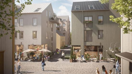 I centrala Kungälv projekterar Balder 124 moderna bostadsrätter och cirka tio lokaler, som kommer ge plats för handel och liv (bilden är en illustration).