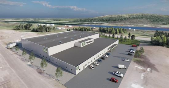 Den 5500 stora och 7,5 meter höga industrifastigheten som Contractor ska bygga till PacsOn papperspartner i Skellefteå (bilden är en illustration).