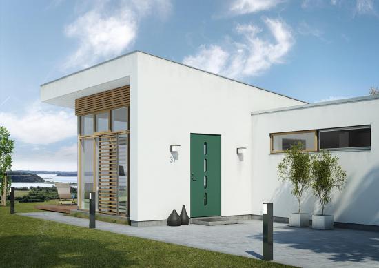 Dörren Beat Green av SWEDOOR är en del av ett klimatvänligt koncept för ytterdörrar, som uppfyller byggreglerna för 2020.