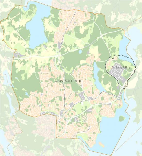 &Ouml;versiktlig karta, Arninge-Ullna i Täby.