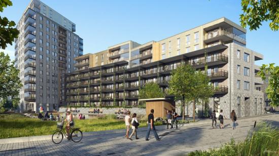 Visionsbilv av Brf Kaprifolen som ska uppföras i Kongahälla, Kungälv (bilden är en illustration).