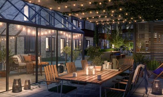 HSB brf Guldläge pergola och växthus (bilden är en illustration).