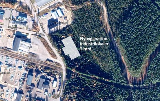 Karta Timrå med ny industribyggnad inritad.
