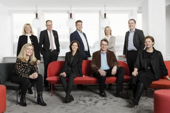 Stena Fastigheters nya ledningsgrupp med Cecilia Fasth som koncernchef (nr två i främre raden).