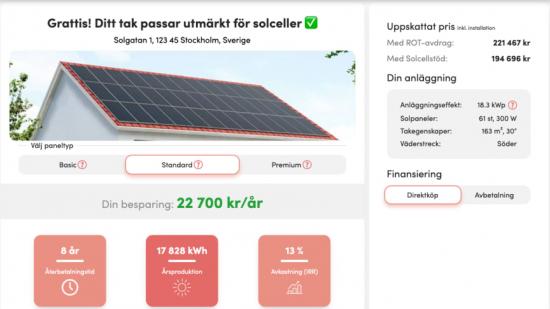 HemSols solcellskalkyl.