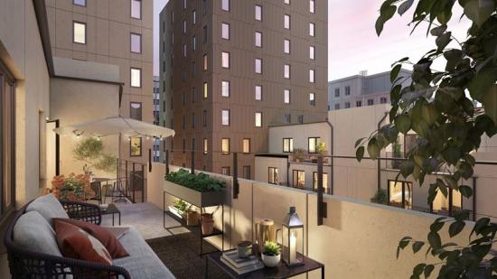 Visionsbild över en balkong i bostadskvarteret Haga Boulevard (bilden är en illustration).