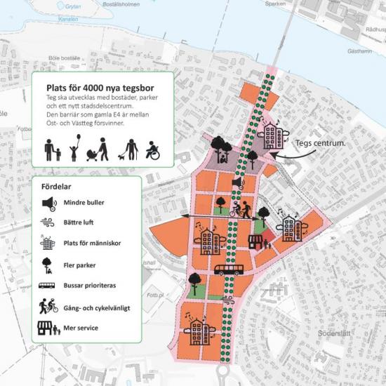 Illustration som visar inriktningen för strukturplanen för Teg.