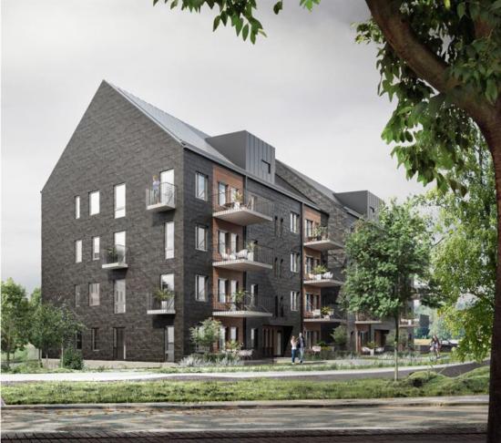 De 123 hyresrätterna beräknas stå klara för inflytt under andra kvartalet 2023 (bilden är en illustration).