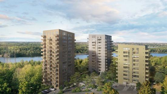 Kvarteret Panorama, tre huskroppar med betongstomme (bilden är en illustration).