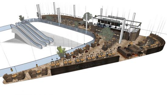 Espresso House kommer att ligga på plan 2 i Utopia med sittplatser som ramar in atriet.