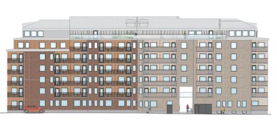 Fasadritning på fastigheten som blir trygghetsboende i Gävle.