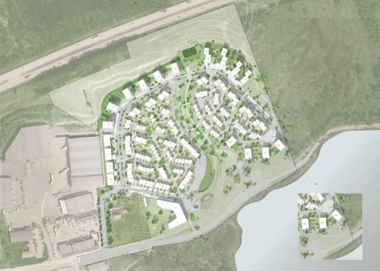 Illustrationsplan för trästaden Wendelstrand.