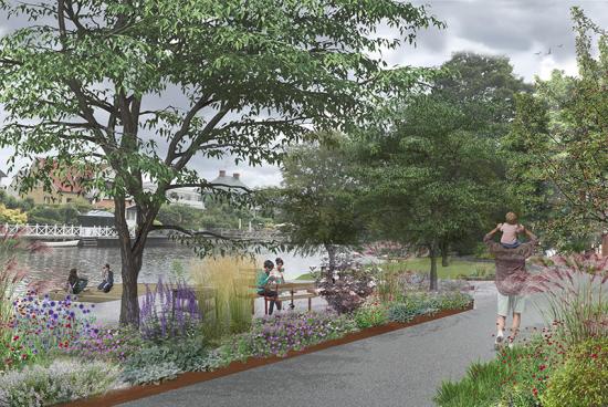Vy över bryggan vid Svartån i &Ouml;rnsro park (bilden är en illustration).