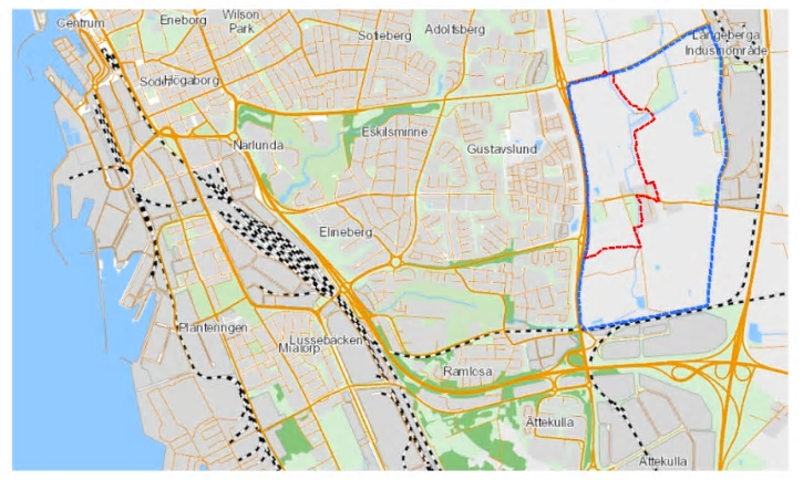 Kartbilaga 1– Plangräns för planprogram &Ouml;stra Ramlösa och plangräns för detaljplan etapp 1 &Ouml;stra Ramlösa.